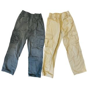 2 Pairs Children’s Place Size 8 Boys Elastic Adj Waist Cargo Pants Khaki & Gray